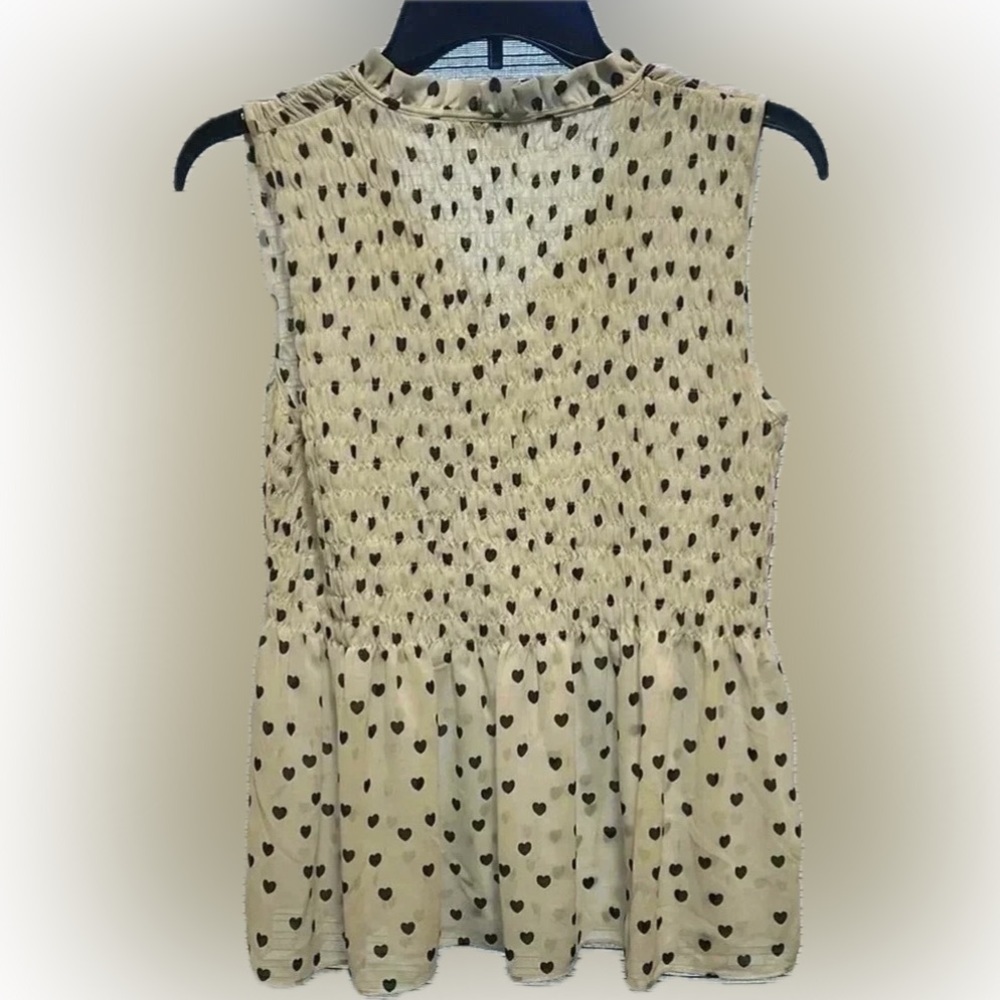Rose & Olive Cream Heart Print Sheer Babydoll Top Small Coquette Romantic - Picture 4 of 8